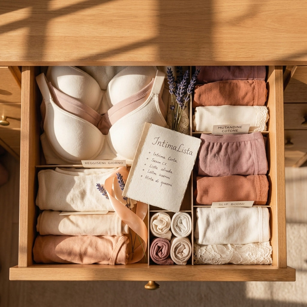 Cassetto dell'intimo aperto con capi colorati in luce morbida
