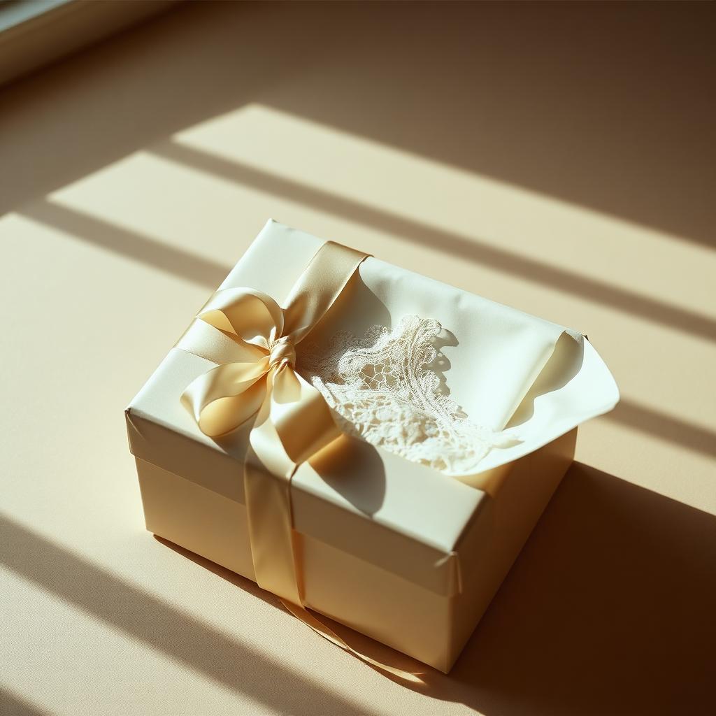 Pacchetto regalo elegante con nastro su sfondo rosa tenue